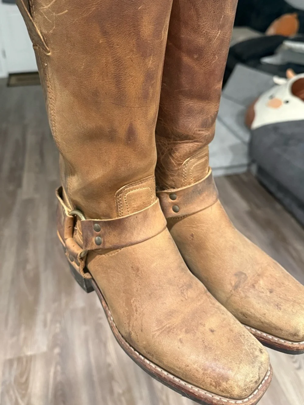 Frye 12r Brown Leather Harness Cowboy Boots - Picture 4 of 9
